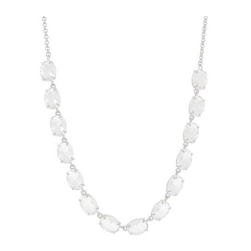 Colar com Cristal Oval Incolor banhado a Ródio Branco