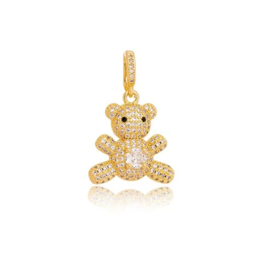 Pingente Urso Cravejado de Zircônias e Banhado a Ouro 18k