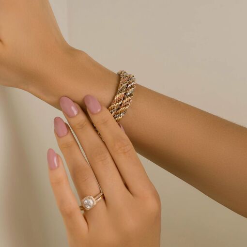 Pulseira Náutica Banho Ouro 18k Ródio, Ródio Branco e Ouro Rose