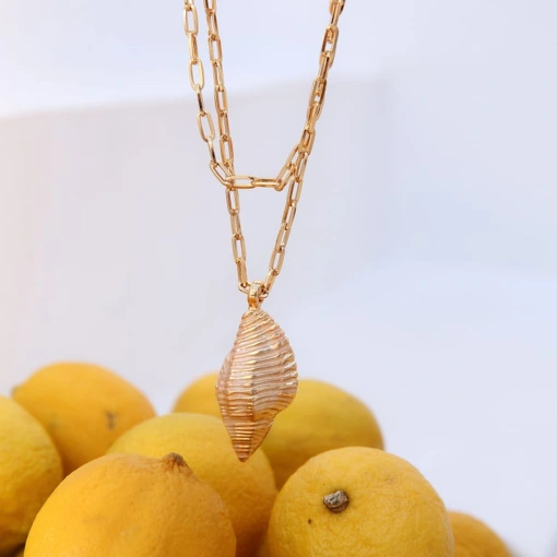 Colar Dourado Duplo com Pingente Concha