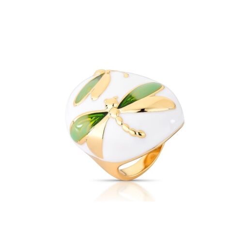 Anel Esmaltado Libélula Banhado a Ouro 18k
