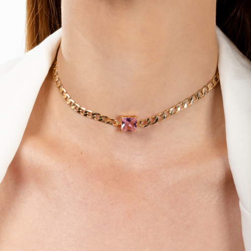 COLAR CORRENTARIA ROSA OURO 18K