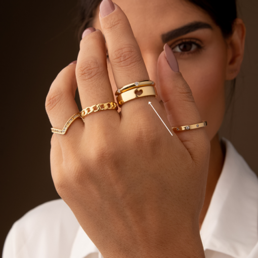 ANEL CORAÇÃO OURO 18K