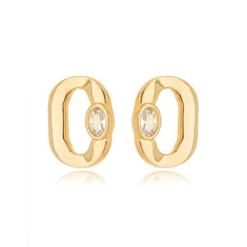 BRINCO OVAL COM CRISTAL OURO 18K