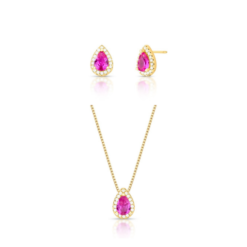 CONJUNTO GOTA ZIRCONIA ROSA OURO