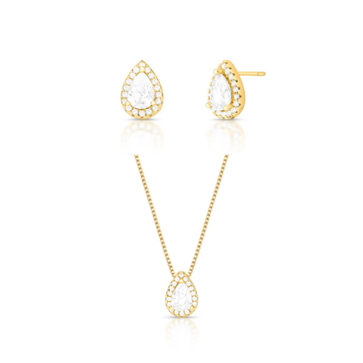 CONJUNTO GOTA ZIRCONIA CRISTAL OURO