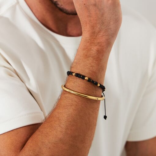 BRACELETE LISO AÇO COM OURO