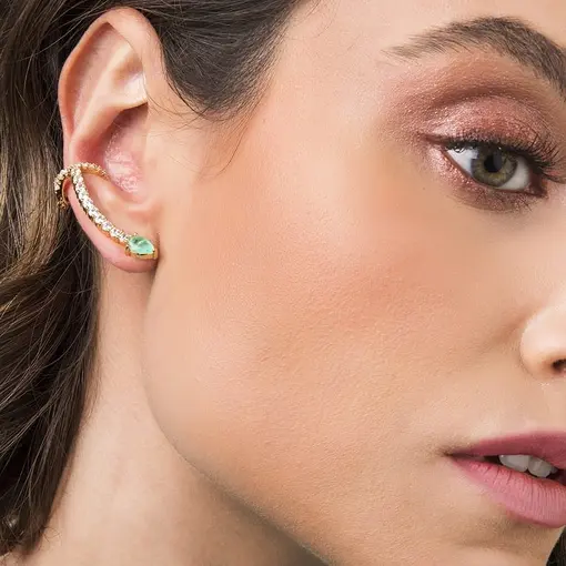 EAR CUFF ESMERALDA COLOMBIANA OURO