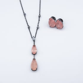 Conjunto Brinco e Colar Gravatinha Pedra Fusion