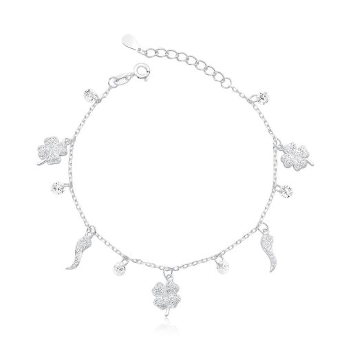 Pulseira Trevo, Zircônia e Pimenta- Prata 925