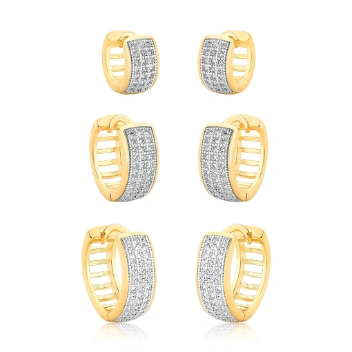 Trio Argola Cravejada- Banhada a ouro