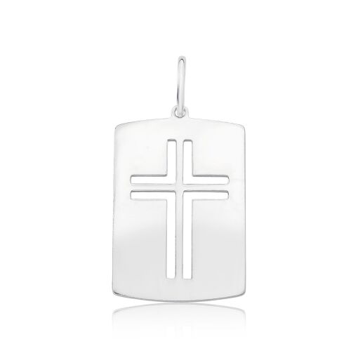 Pingente Placa com Crucifixo - Prata 925