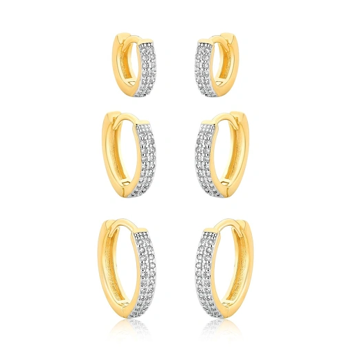 Trio Argola Fina Cravejado - Banhada a ouro