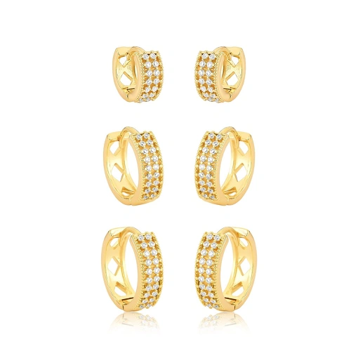 Trio Argolas Banhada Ouro