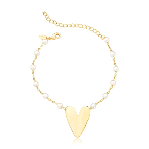 Pulseira Coração com Perolas - Banhado a Ouro