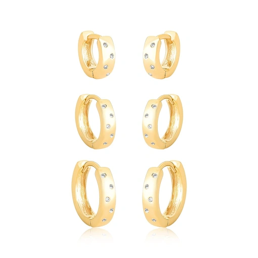Trio Argola com Zircônias - Banhado a ouro