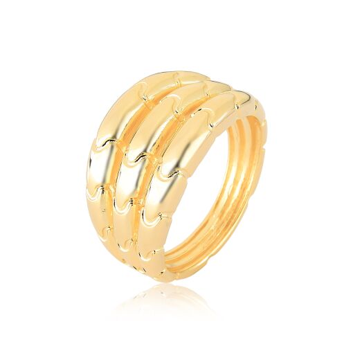 Anel Elos com Riscas Onduladas Banhado a Ouro
