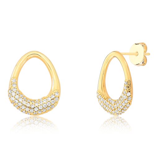  Brinco Oval com Zircônias Banhado a Ouro