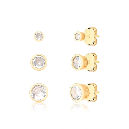 Trio Bolinha com Zircônia - Banhado a ouro