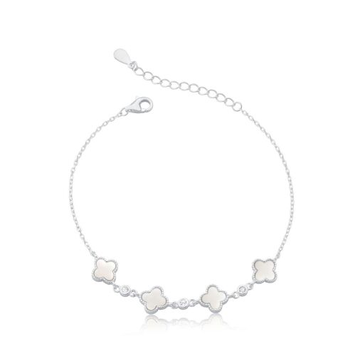 Pulseira Prata 925 -  Trevos com Zircônias