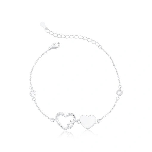 Pulseira Corações com Zircônias - Prata 925