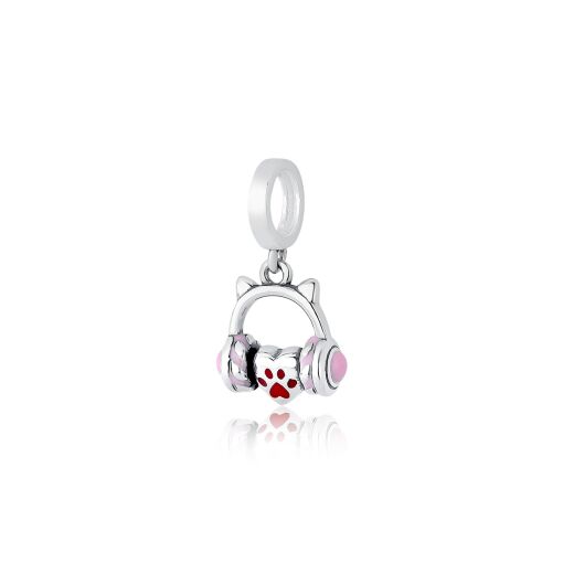 Berloque Fone Rosa de Gatinho - Prata 925