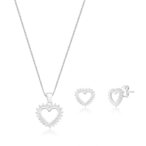 Conjunto Prata 925 - Coração com Vazado