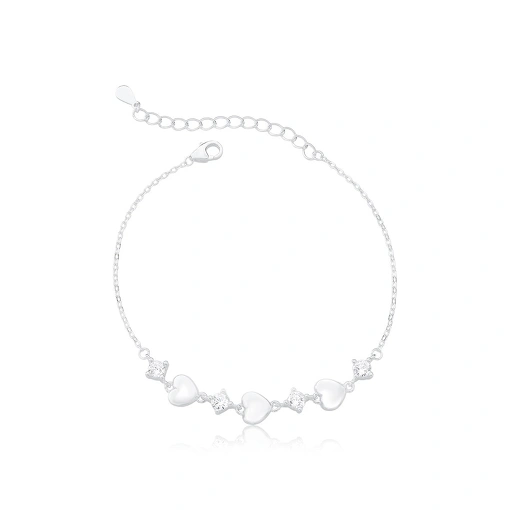 Pulseira Corações e Zircônias - Prata 925