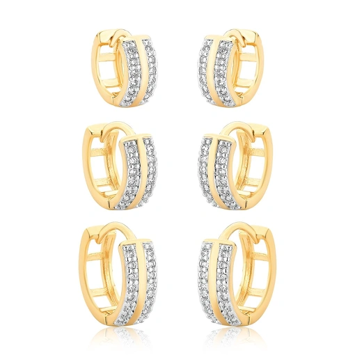 Trio Argola com Detalhes- Banhada a ouro