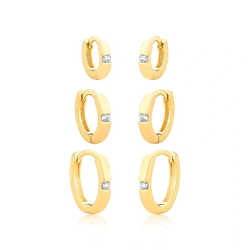Trio Argola com Zircônia- Banhado a ouro