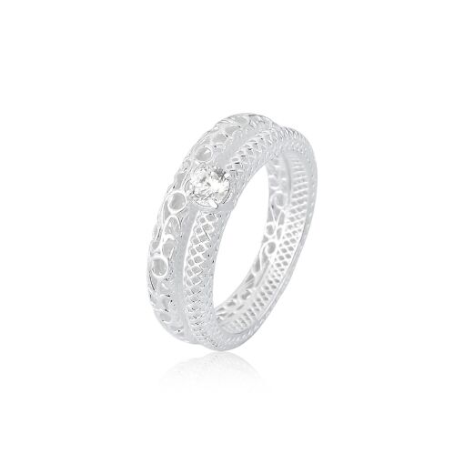 Anel Prata 925 - Renda Italiana e Zircônia