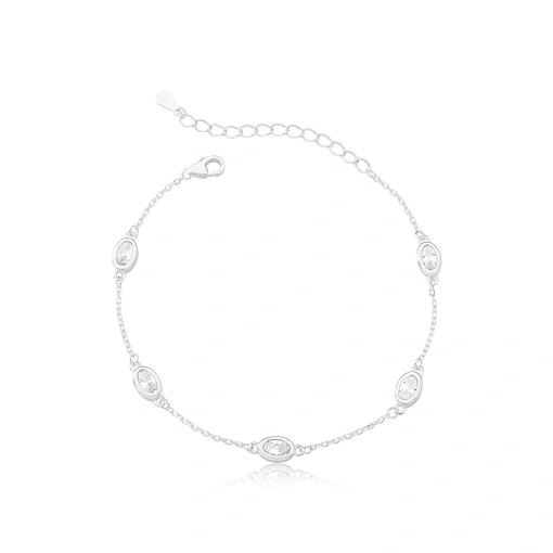 Pulseira com Zircônias Ovais - Prata 925