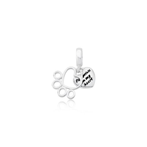 Berloque  "Paw Prints on My Heart" - Prata 925
