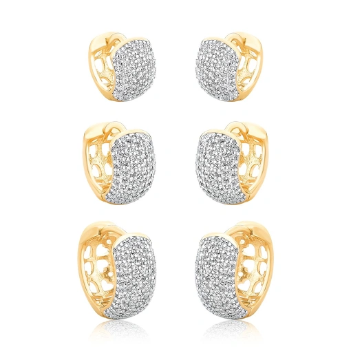 Trio Argola Cravejado - Banhado a ouro