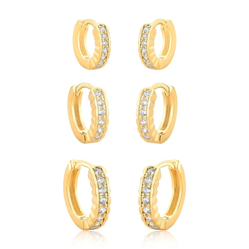 Trio Argola Cravejada - Banhada a ouro