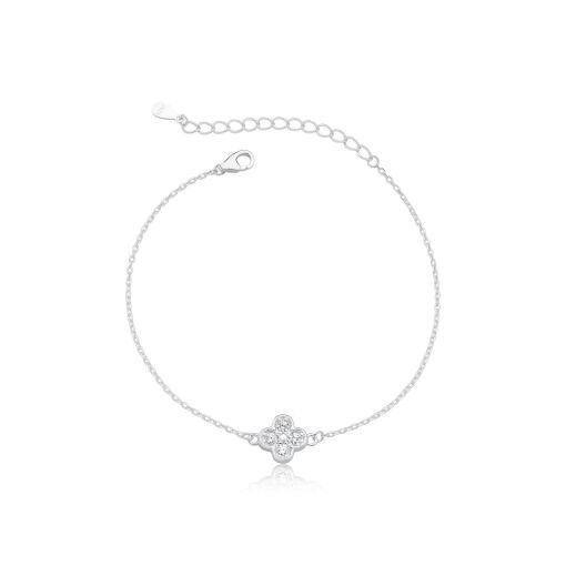 Pulseira Prata 925 - Trevo Cravejado