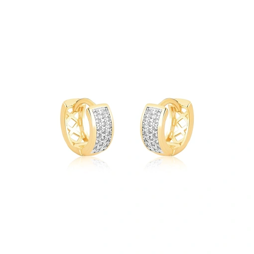 Argola Cravejada com Detalhes - Banhado a Ouro