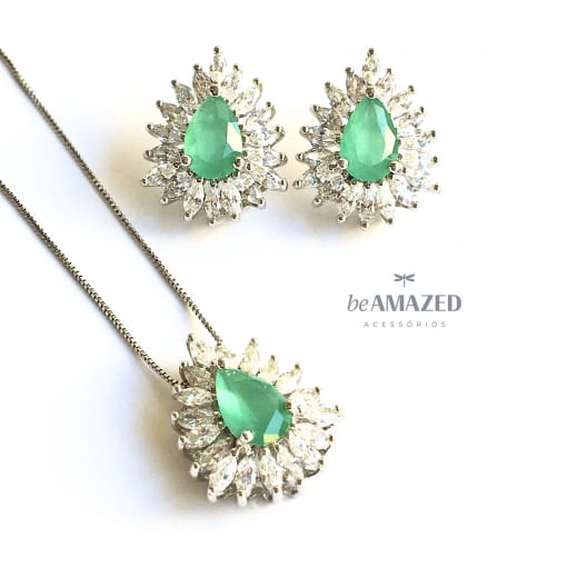 Conjunto gota navete luxo prata 925