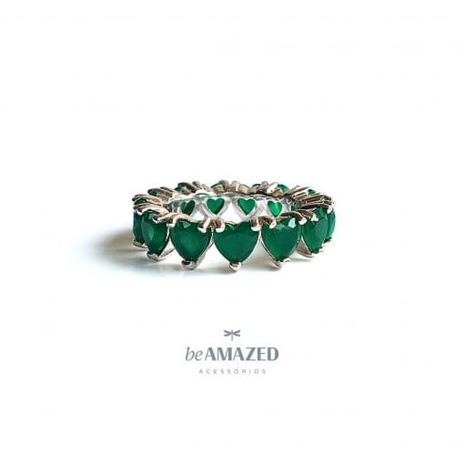 Anel hearts esmeralda prata 925