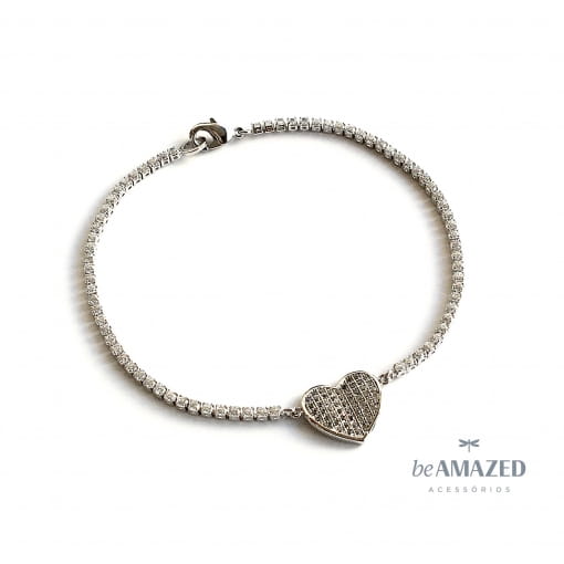 Pulseira riviera coração cravejado