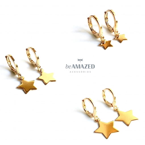 Trio argolinhas estrelas gold