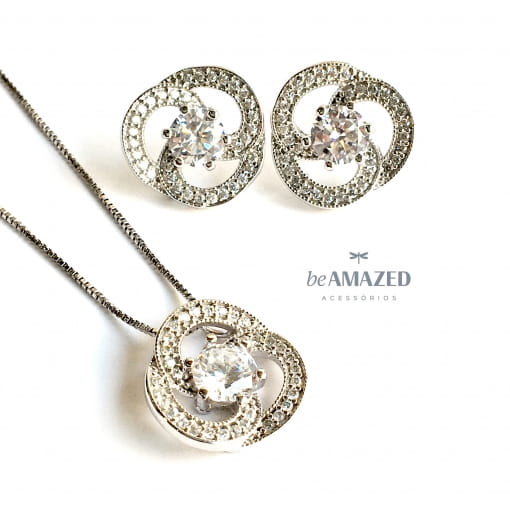 Conjunto flor cravejada cristal
