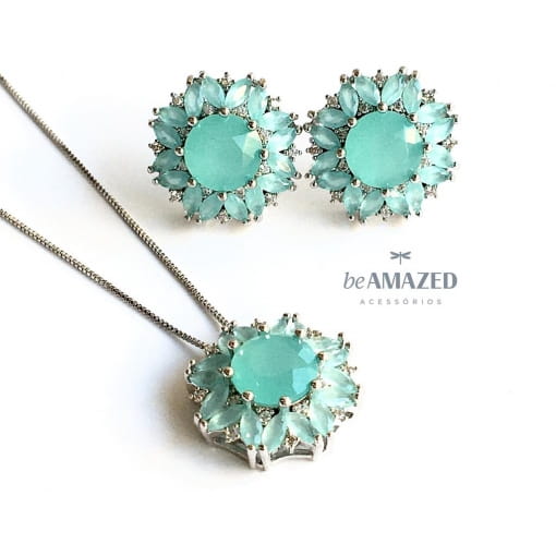 Conjunto flower turmalina prata 925