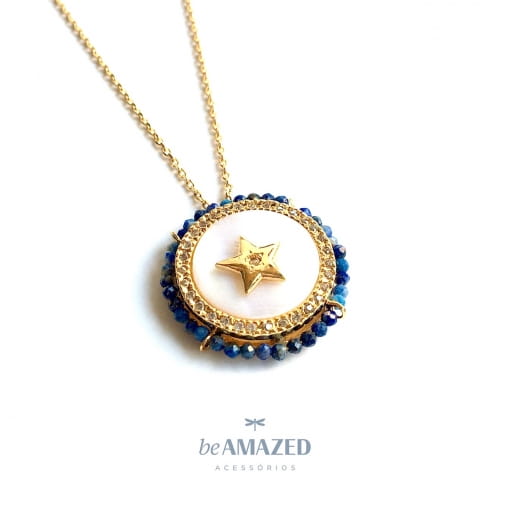 Colar longo estrelinha madrepérola blue