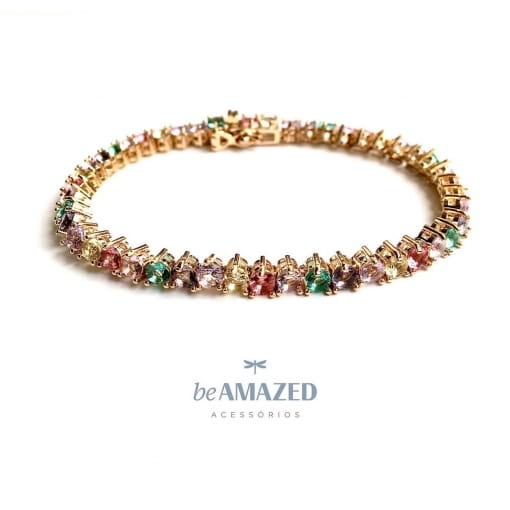 Pulseira riviera 3 garras luxo candy colors