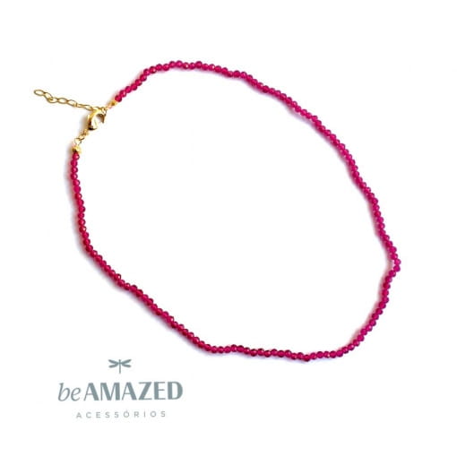 Choker cristais rosa fúcsia