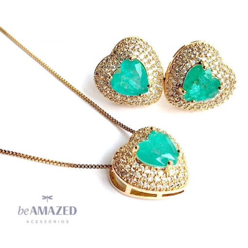 Conjunto coração esmeralda colombiana fusion
