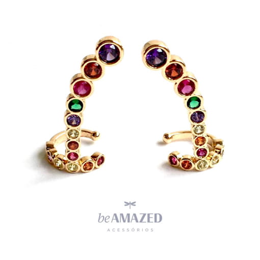 Ear cuff bolinhas rainbow