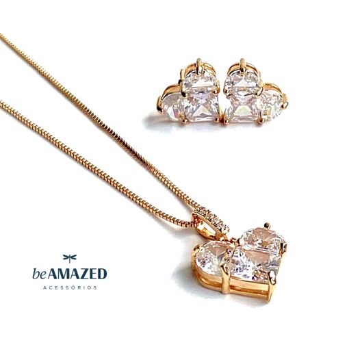 Conjunto coração cristal facetado