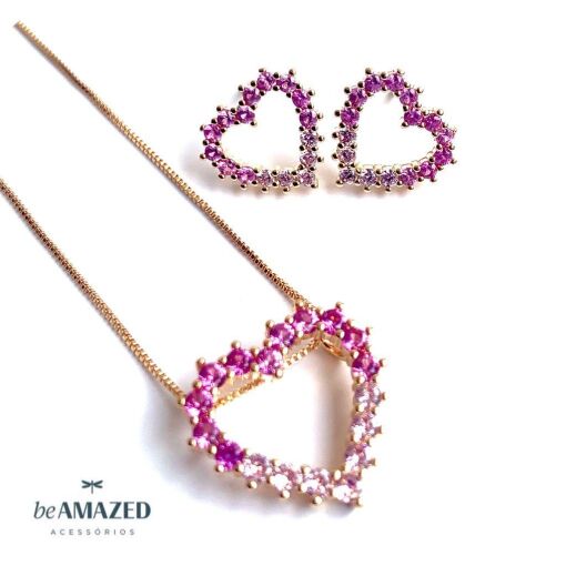 Conjunto coração degradê rosa